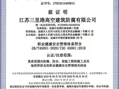 職業(yè)健康安全管理體系認(rèn)證證書(shū)